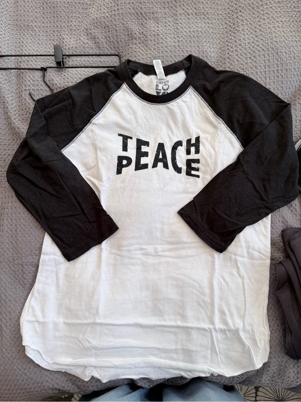 NWOT Teach Peace Black & White Raglan Kids Shirt